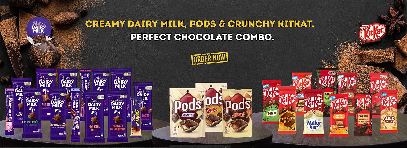 Dairy Milk,  Pods & Crunchy KitKat